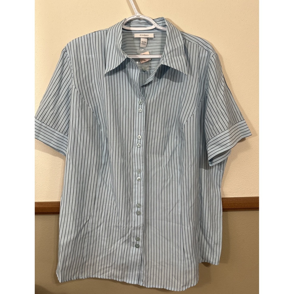 Dressbarn Woman Blue Stripe Short Sleeve Button Shirt 18-20W NWT